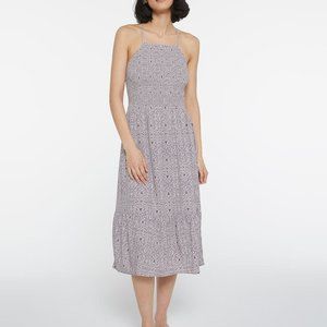 Halter Neck Smocked Top Printed Midi Dress